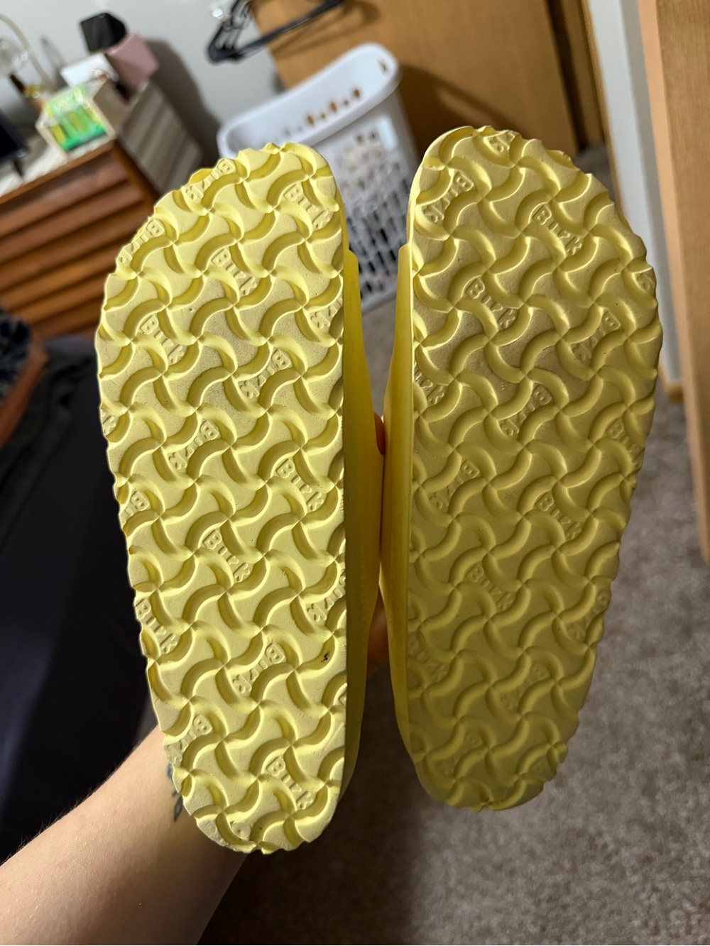 Birkenstock women’s Yellow EVA Two-Strap Slide Sandals - Picture 3 of 4